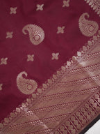 Deep Wine Banarasi Soft Katan Silk Saree with Rose Gold/Antique Zari