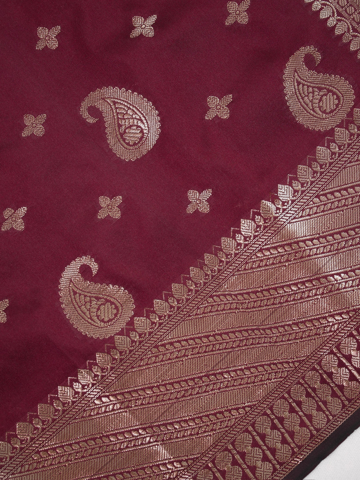 Deep Wine Banarasi Soft Katan Silk Saree with Rose Gold/Antique Zari