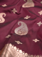 Deep Wine Banarasi Soft Katan Silk Saree with Rose Gold/Antique Zari