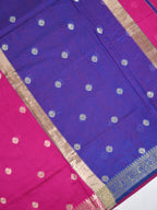 Magenta Pink & Royal Blue Banarasi Soft Cotton Silk Saree