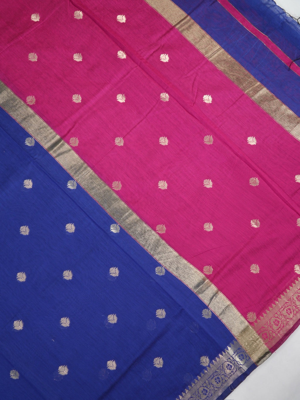 Royal Blue & Magenta Pink Banarasi Soft Cotton Silk Saree