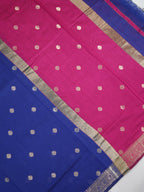 Royal Blue & Magenta Pink Banarasi Soft Cotton Silk Saree