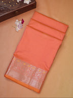 Peach Coral Banarasi Soft Silk Saree with Floral Minakari Border