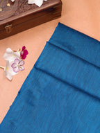 Peacock Blue Banarasi Soft Cotton Silk Saree with Temple Zari Border