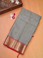 Silver Grey & Pink Soft Cotton Silk Saree with Temple Zari Border