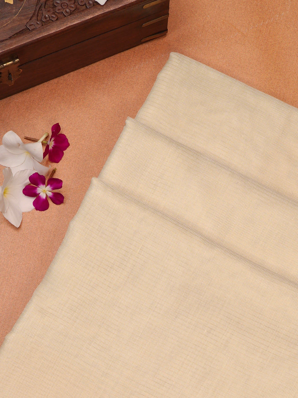 Off-White & Olive Lime Green Banarasi Soft Cotton Silk Saree with Temple Zari Border