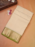 Off-White & Olive Lime Green Banarasi Soft Cotton Silk Saree with Temple Zari Border