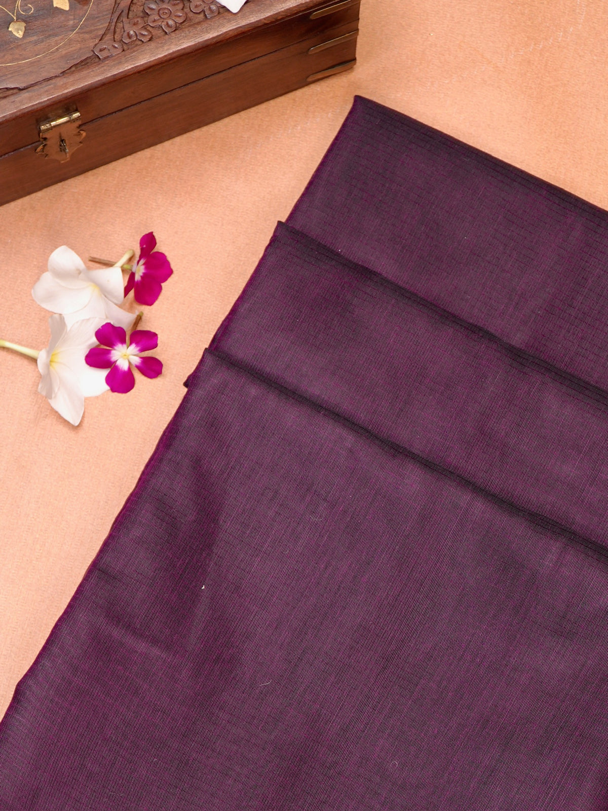 Plum Banarasi Soft Cotton Silk Saree with Temple Zari Border