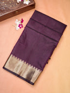 Plum Banarasi Soft Cotton Silk Saree with Temple Zari Border