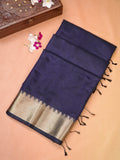Midnight Navy Blue Banarasi Soft Cotton Silk Saree with Temple Zari Border