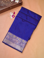 Royal Blue Banarasi Soft Silk Saree with Silver Zari Floral Minakari