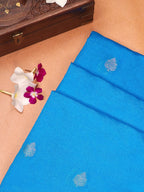 Blue Banarasi Soft Silk Saree with Silver Zari Floral Minakari
