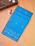 Blue Banarasi Soft Silk Saree with Silver Zari Floral Minakari