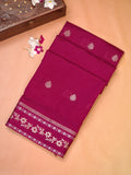 Deep Magenta Banarasi Soft Silk Saree with Silver Zari Leaf Motifs Striped Pallu