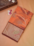 Orange & Wine Banarasi Soft Cotton Silk Saree with Floral Jaal