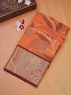 Orange & Wine Banarasi Soft Cotton Silk Saree with Floral Jaal
