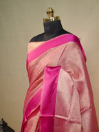 Rani Pink Banarasi Soft Tissue Brocade Silk Saree