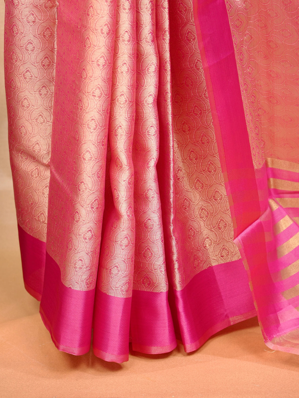 Rani Pink Banarasi Soft Tissue Brocade Silk Saree