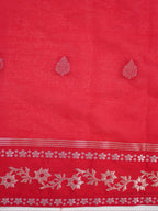 Crimson Red Banarasi Soft Silk Saree with Silver Zari Leaf Motifs Striped Pallu