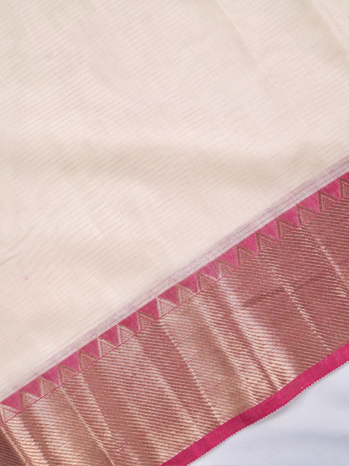 Off-White & Red Banarasi Soft Cotton Silk Saree with Temple Zari Border