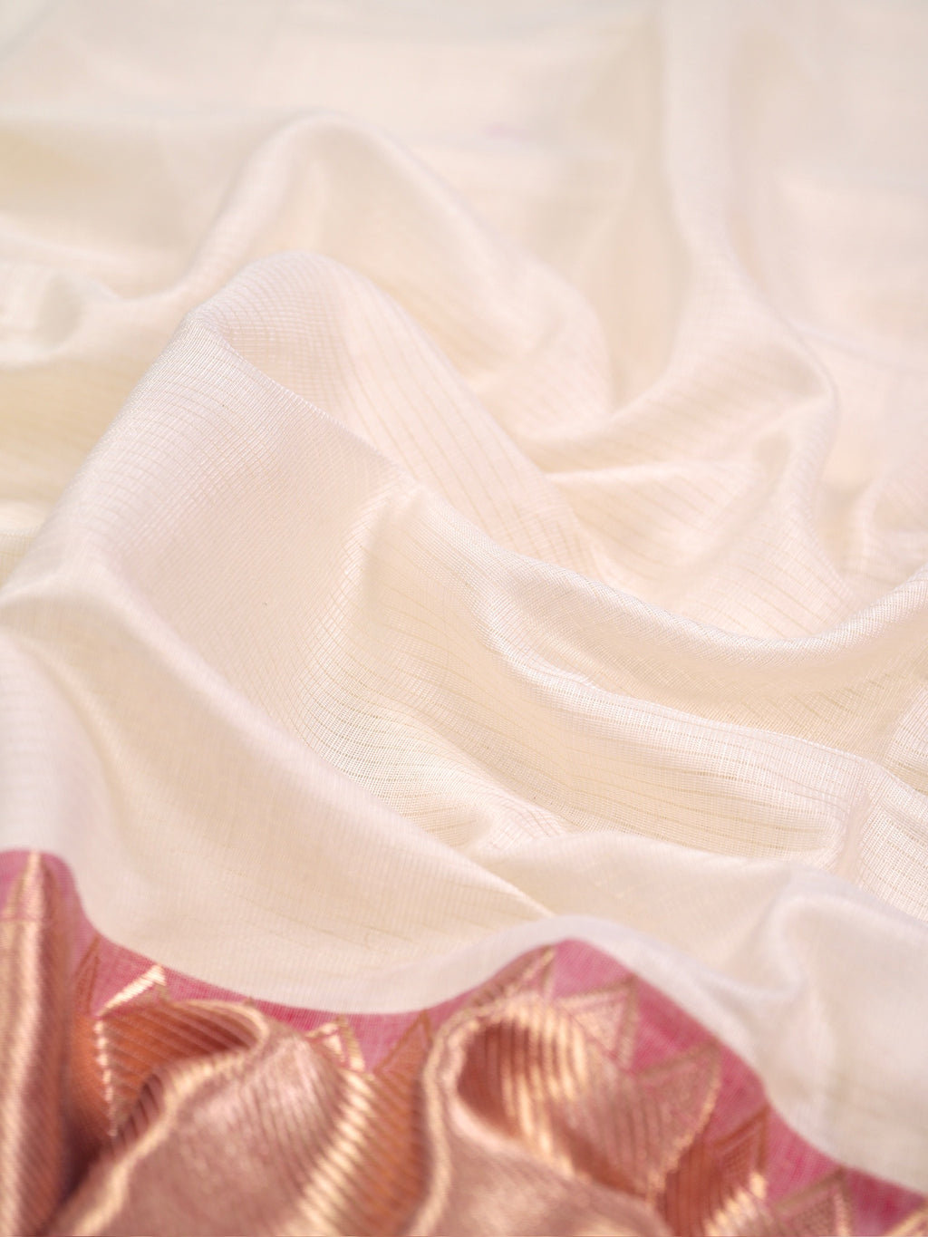 Off-White & Red Banarasi Soft Cotton Silk Saree with Temple Zari Border