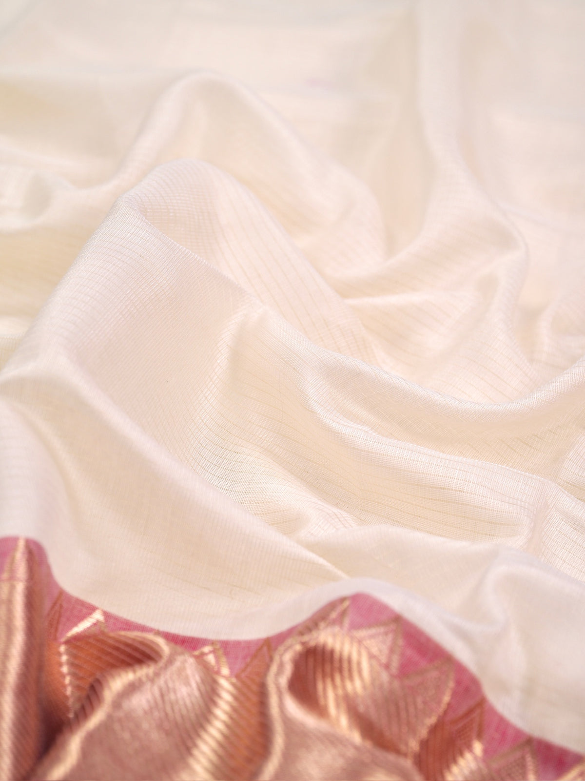 Off-White & Red Banarasi Soft Cotton Silk Saree with Temple Zari Border