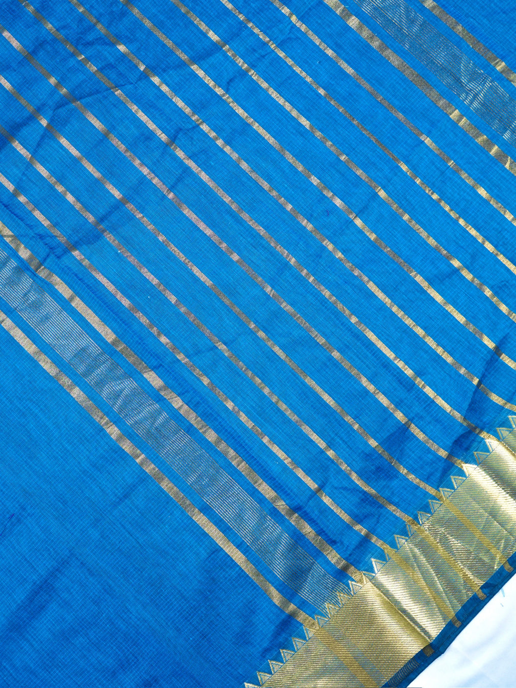 Peacock Blue Banarasi Soft Cotton Silk Saree with Temple Zari Border