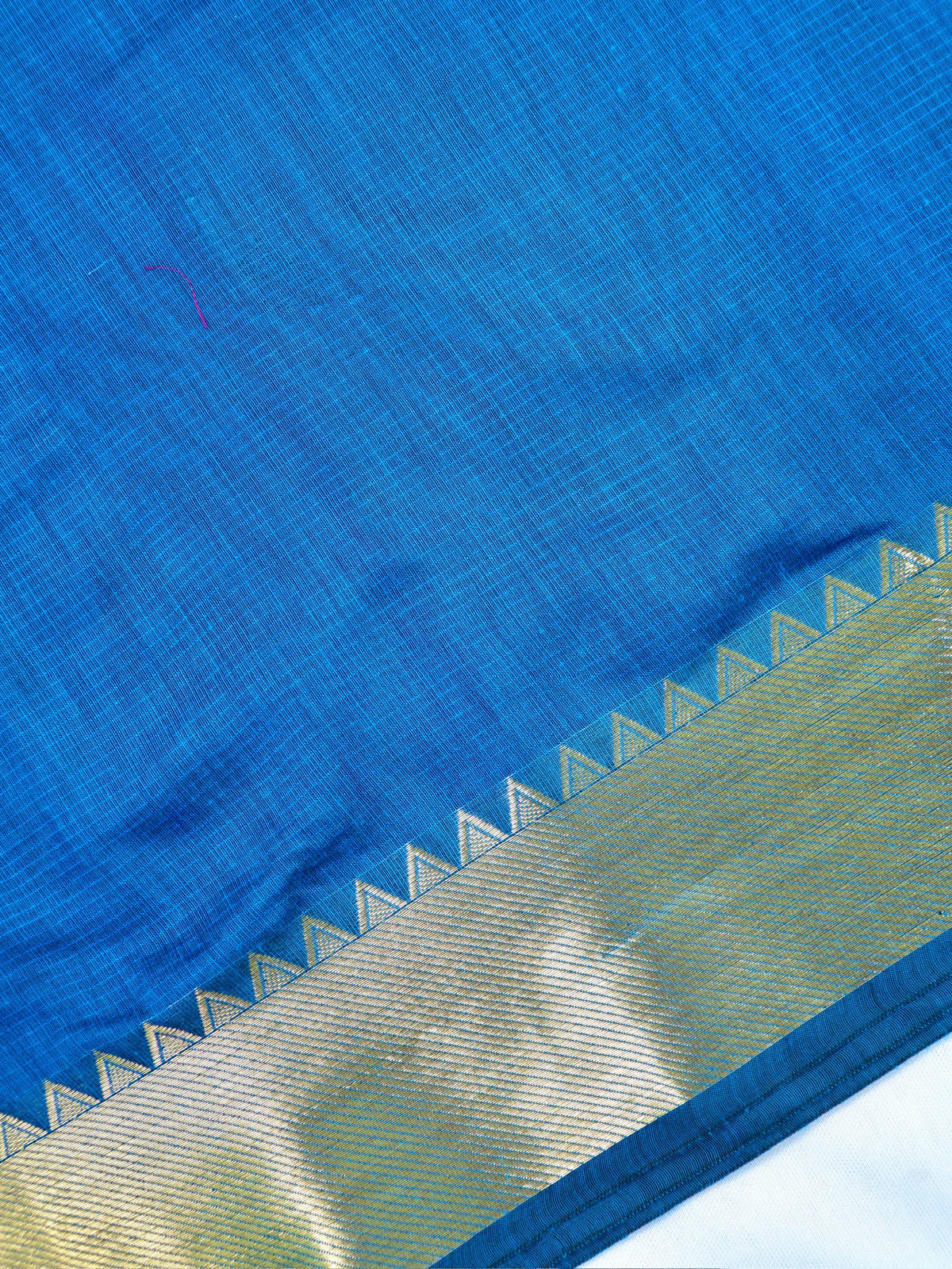 Peacock Blue Banarasi Soft Cotton Silk Saree with Temple Zari Border