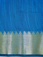 Peacock Blue Banarasi Soft Cotton Silk Saree with Temple Zari Border