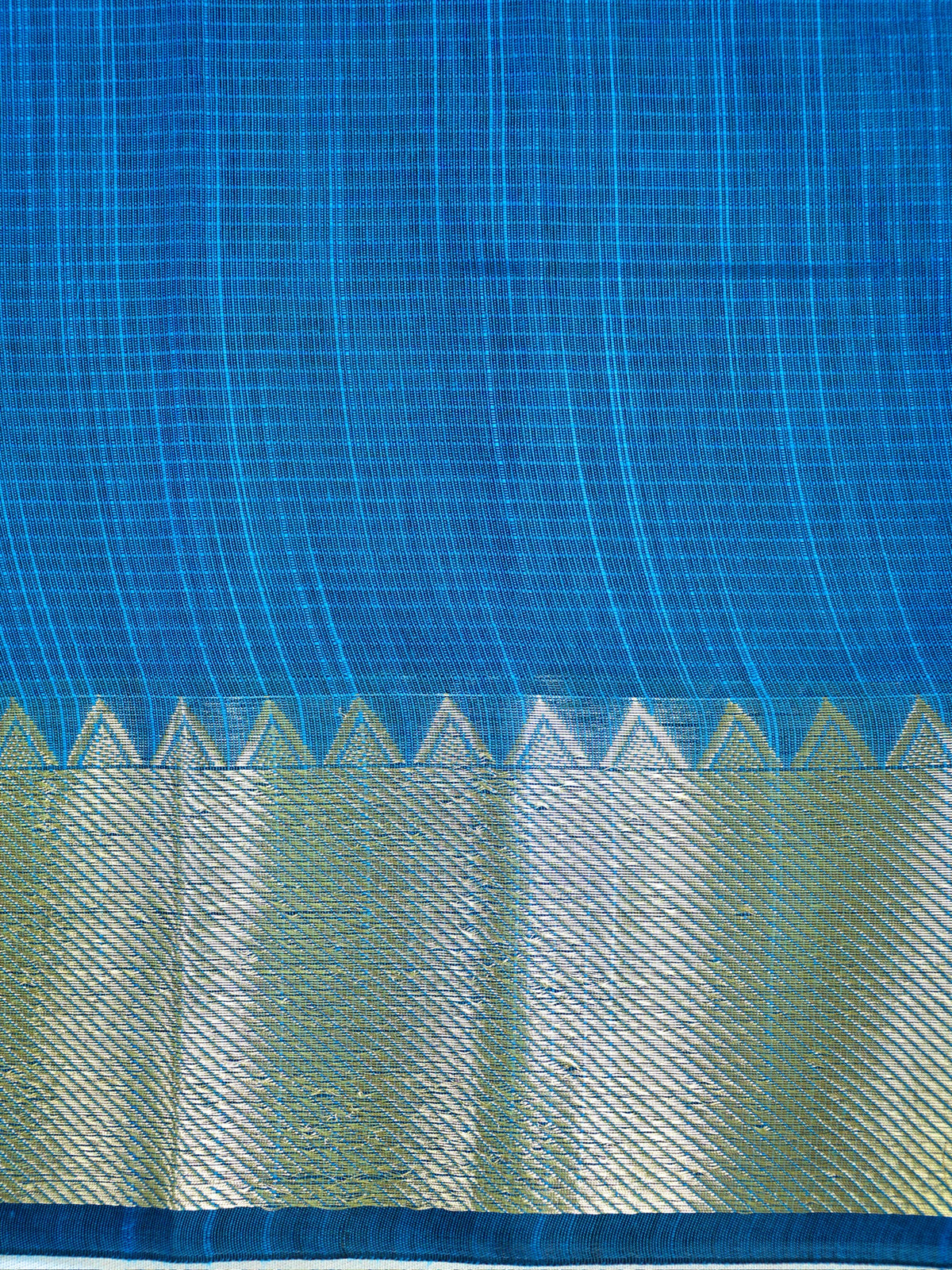Peacock Blue Banarasi Soft Cotton Silk Saree with Temple Zari Border