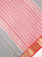 Silver Grey & Pink Soft Cotton Silk Saree with Temple Zari Border