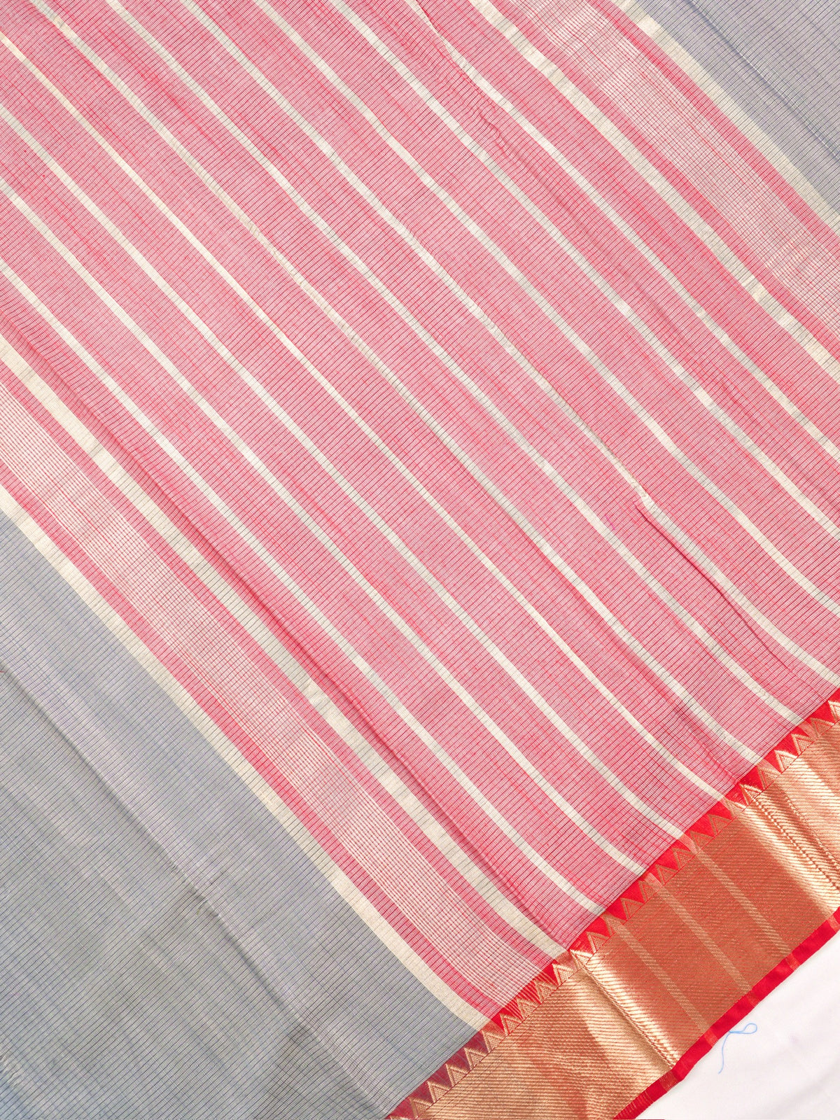Silver Grey & Pink Soft Cotton Silk Saree with Temple Zari Border