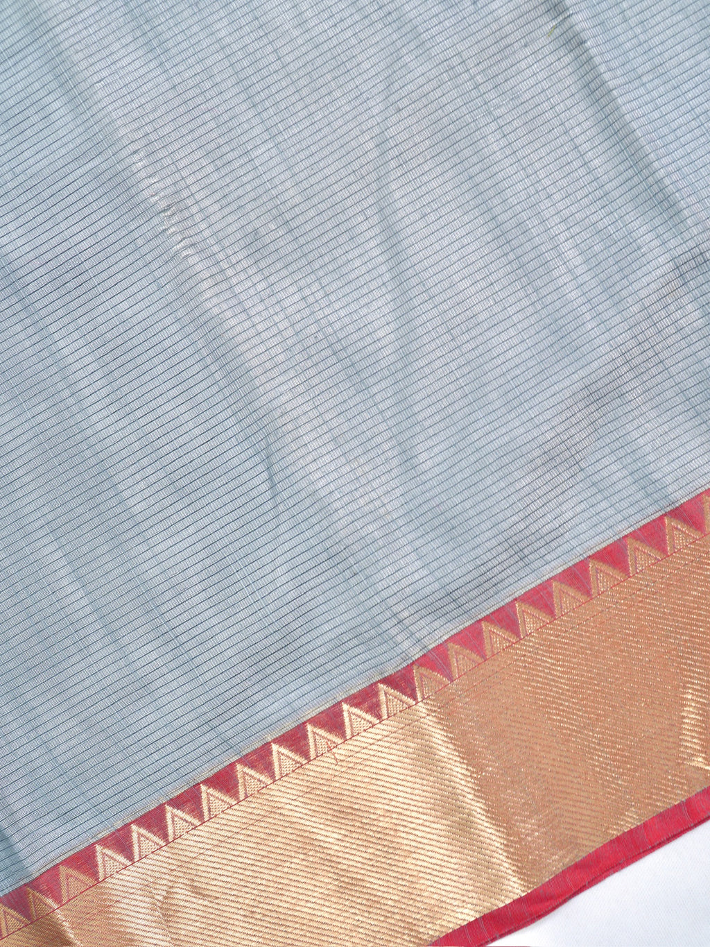 Silver Grey & Pink Soft Cotton Silk Saree with Temple Zari Border