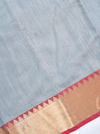 Silver Grey & Pink Soft Cotton Silk Saree with Temple Zari Border