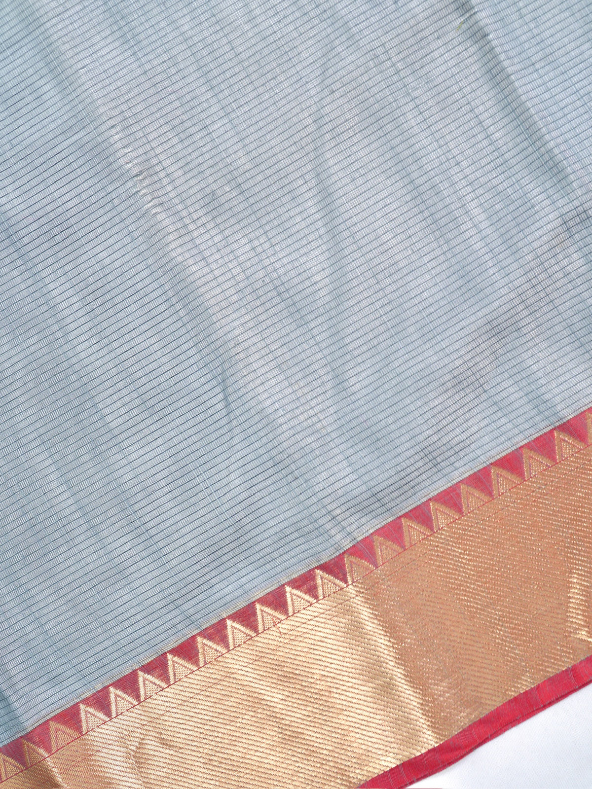 Silver Grey & Pink Soft Cotton Silk Saree with Temple Zari Border