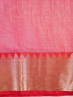 Off-White & Red Banarasi Soft Cotton Silk Saree with Temple Zari Border