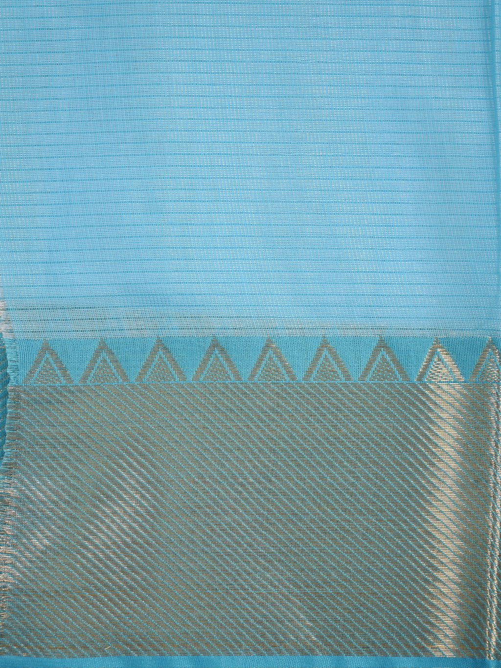 Off-White & Sky Blue Banarasi Soft Cotton Silk Saree with Temple Zari Border