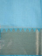 Off-White & Sky Blue Banarasi Soft Cotton Silk Saree with Temple Zari Border