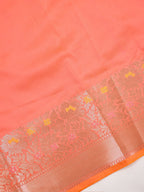 Peach Coral Banarasi Soft Silk Saree with Floral Minakari Border