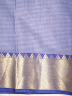 Off-White & Royal Blue Banarasi Soft Cotton Silk Saree with Temple Zari Border