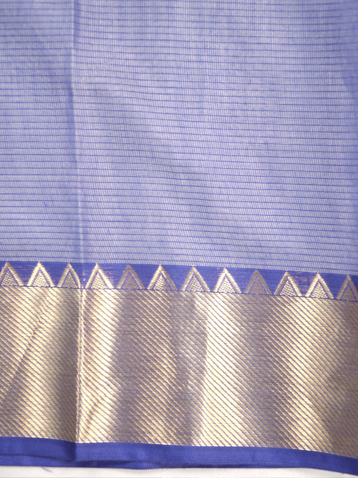 Off-White & Royal Blue Banarasi Soft Cotton Silk Saree with Temple Zari Border