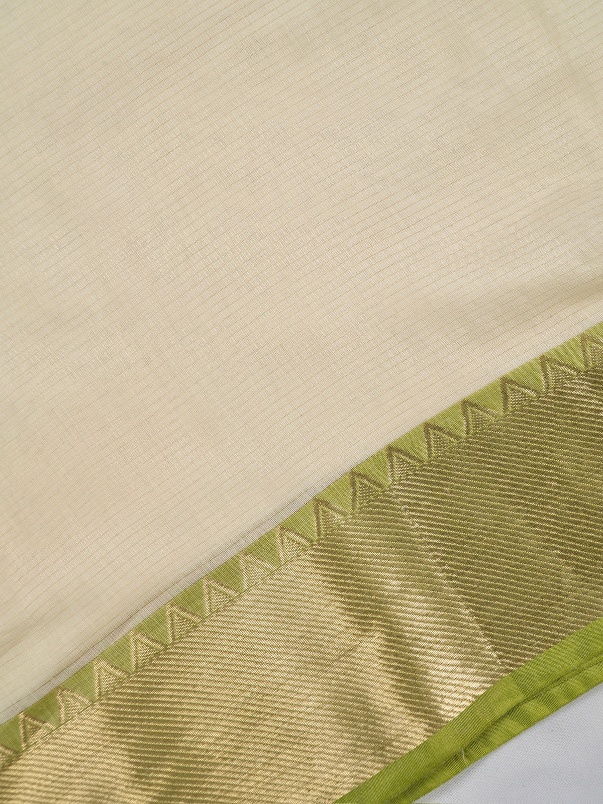 Off-White & Olive Lime Green Banarasi Soft Cotton Silk Saree with Temple Zari Border