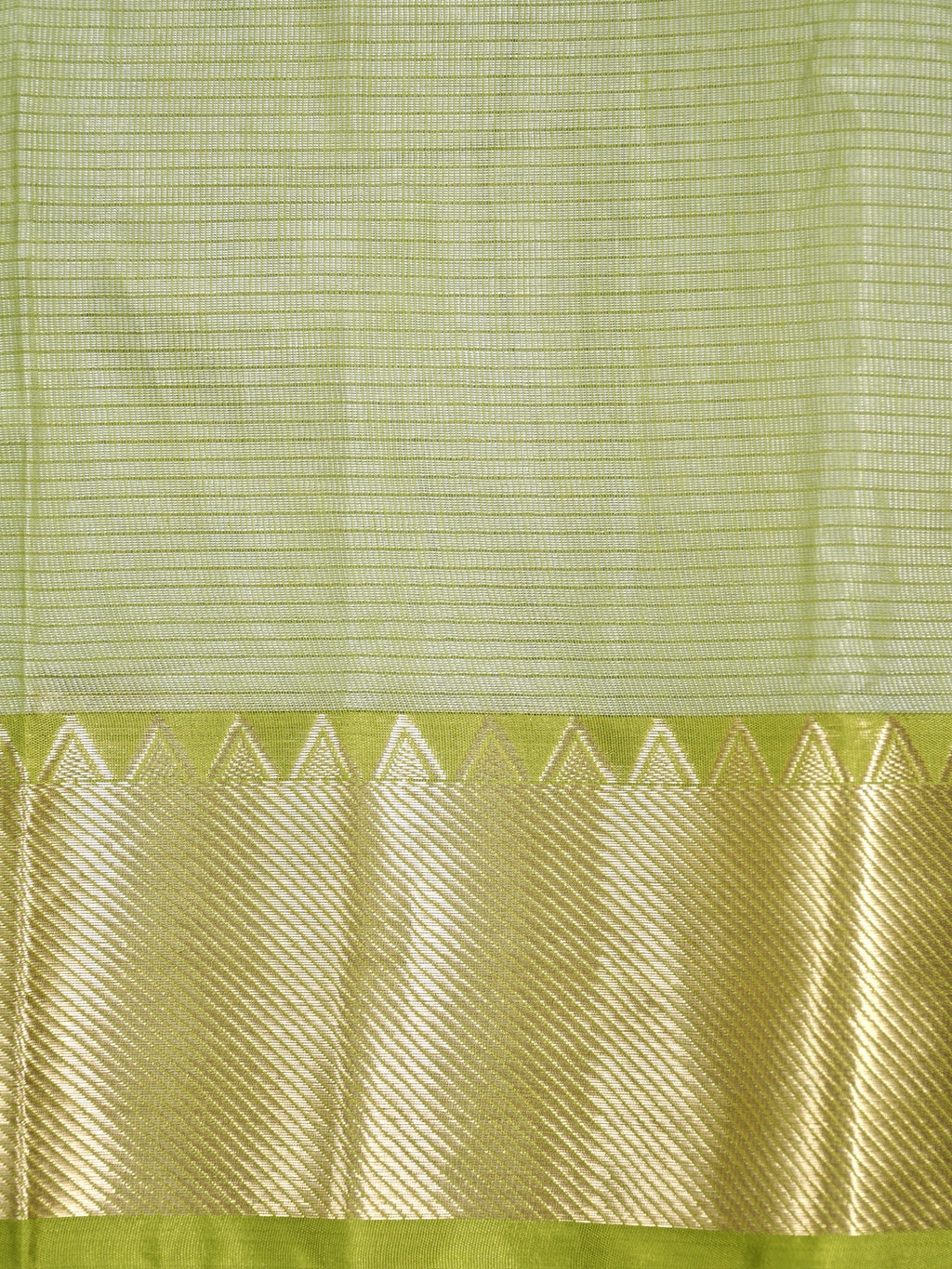 Off-White & Olive Lime Green Banarasi Soft Cotton Silk Saree with Temple Zari Border