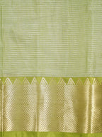 Off-White & Olive Lime Green Banarasi Soft Cotton Silk Saree with Temple Zari Border