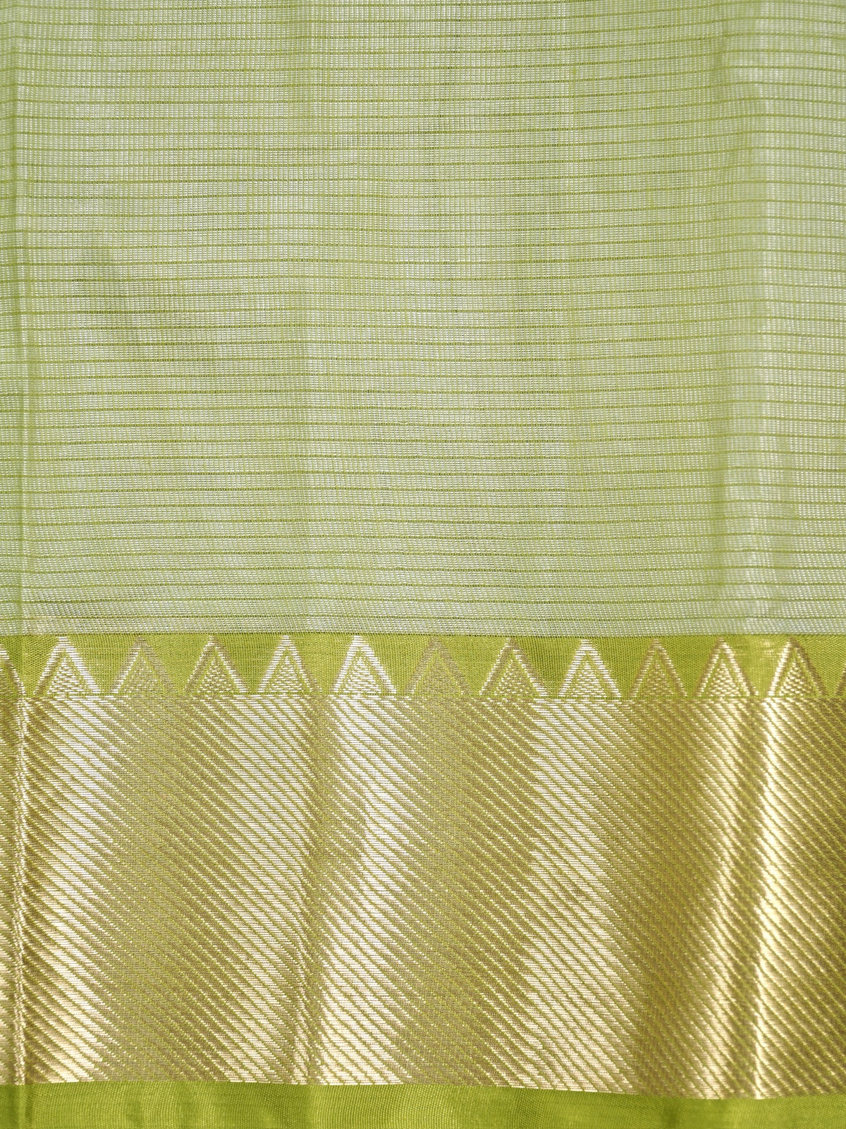 Off-White & Olive Lime Green Banarasi Soft Cotton Silk Saree with Temple Zari Border