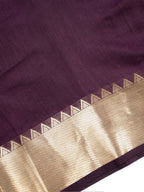 Plum Banarasi Soft Cotton Silk Saree with Temple Zari Border