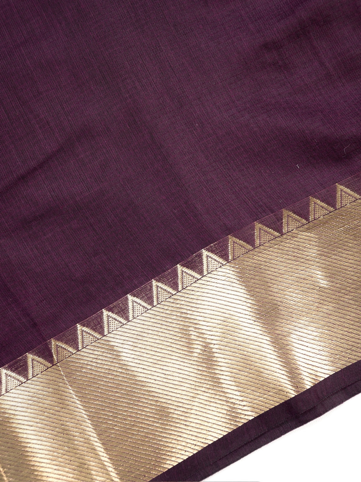 Plum Banarasi Soft Cotton Silk Saree with Temple Zari Border
