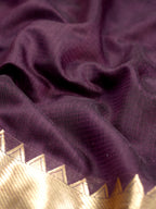 Plum Banarasi Soft Cotton Silk Saree with Temple Zari Border
