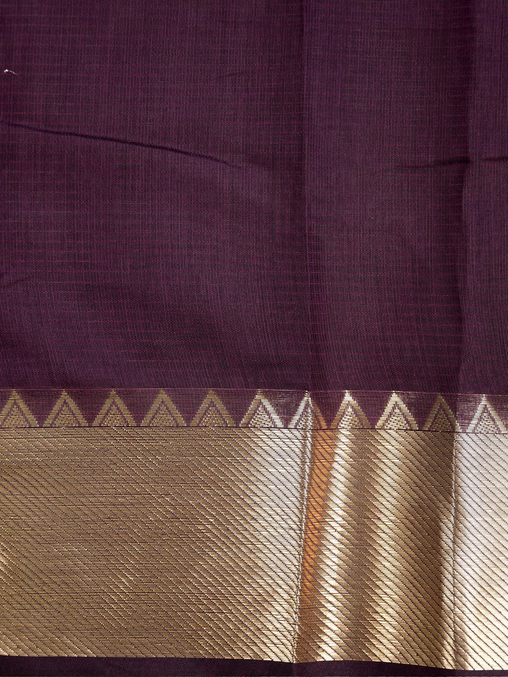 Plum Banarasi Soft Cotton Silk Saree with Temple Zari Border