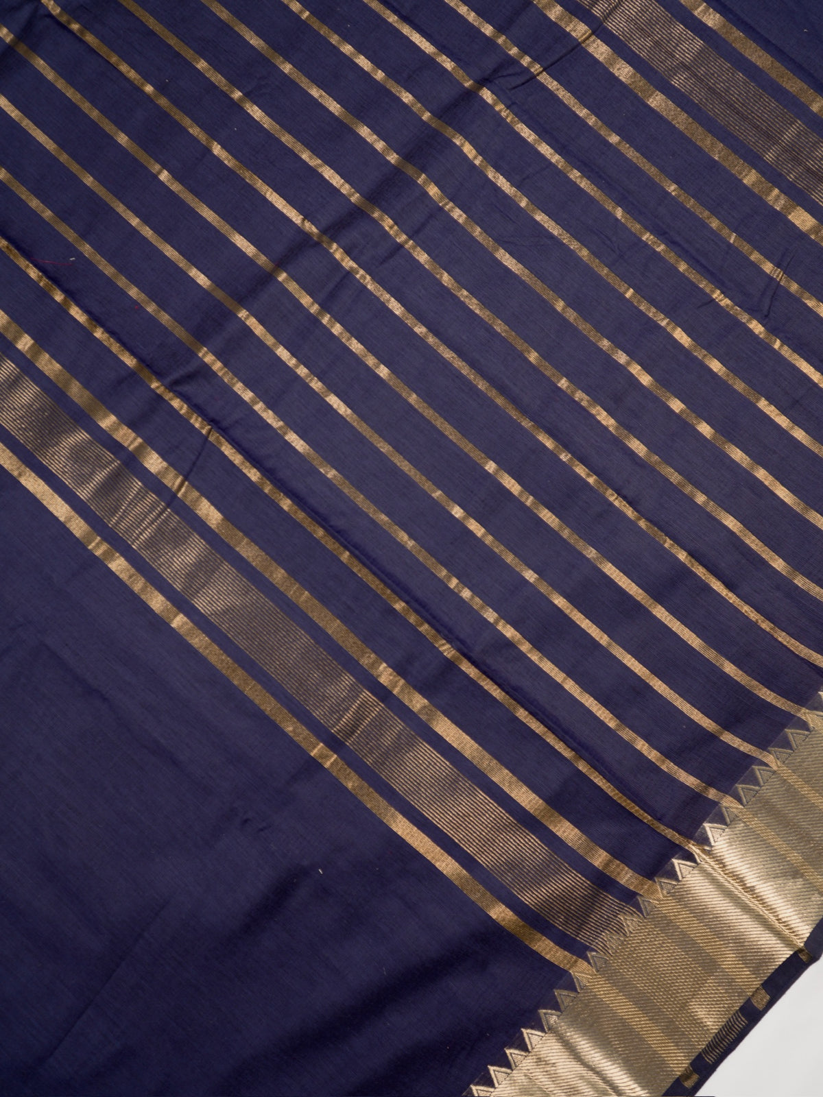 Midnight Navy Blue Banarasi Soft Cotton Silk Saree with Temple Zari Border